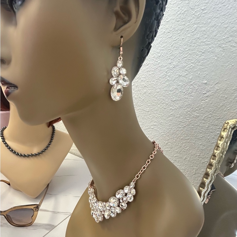 Sparkling Crystal Drop Earrings & Adjustable Necklace